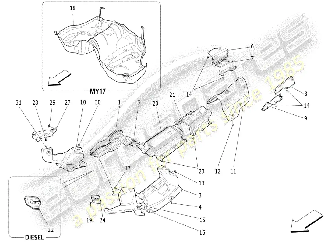 maserati ghibli (2019) thermal insulating panels parts diagram