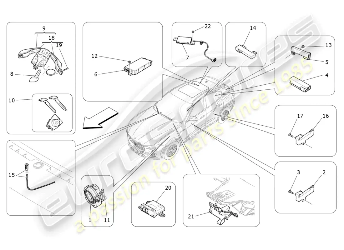 maserati levante (2020) alarm and immobilizer system parts diagram