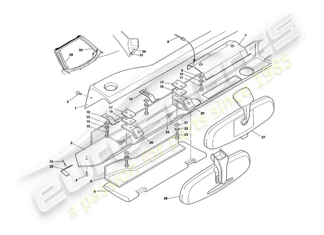 aston martin v8 volante (1997) fascia & trim parts diagram