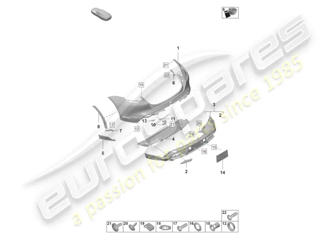 porsche 2026 (taycan 9j1-2) bumper rear taycan turbo taycan turbo s offroad design package parts diagram