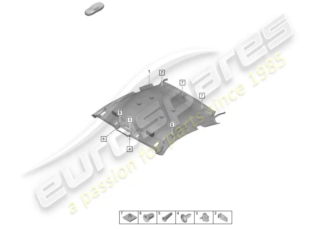 porsche 2023 (992-1 gt3/rs/st) roof trim parts diagram