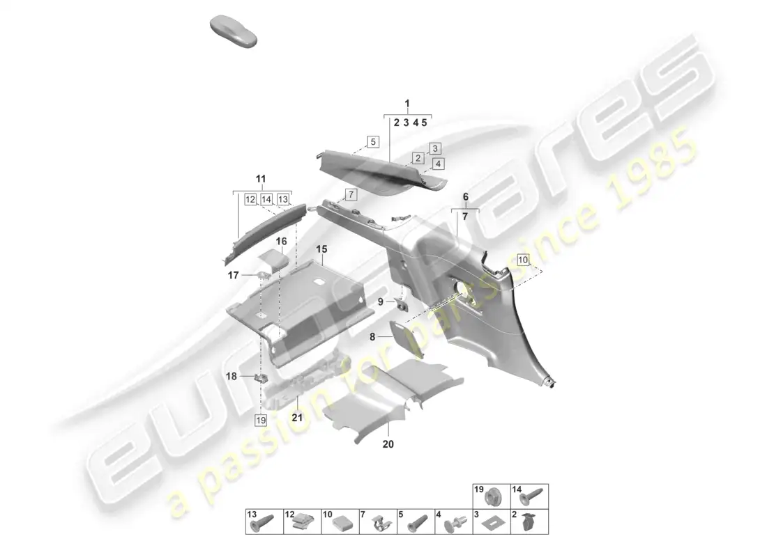 porsche 2023 (992-1 gt3/rs/st) c-pillar trim side panel trim rear parts diagram