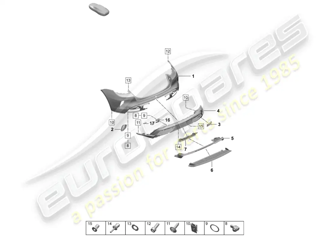 porsche 2025 (taycan 9j1-2) bumper rear sport design package part diagram