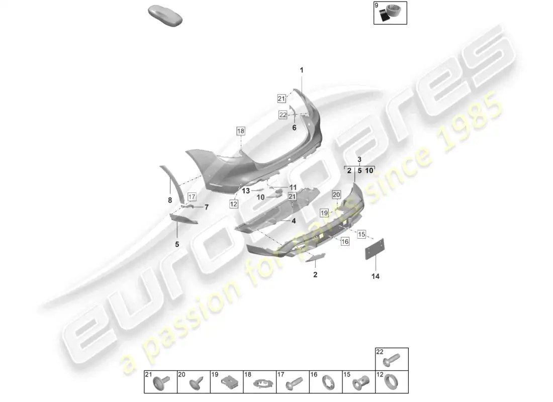 porsche 2026 (taycan 9j1-2) bumper rear for equipment variant: basic offroad design package parts diagram