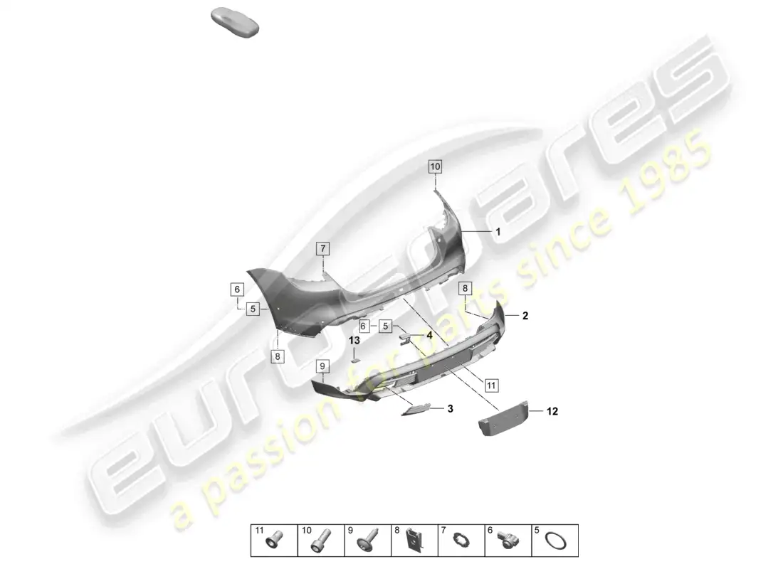porsche 2025 (taycan 9j1-2) bumper rear for equipment variant: turbo turbo st sport turismo parts diagram