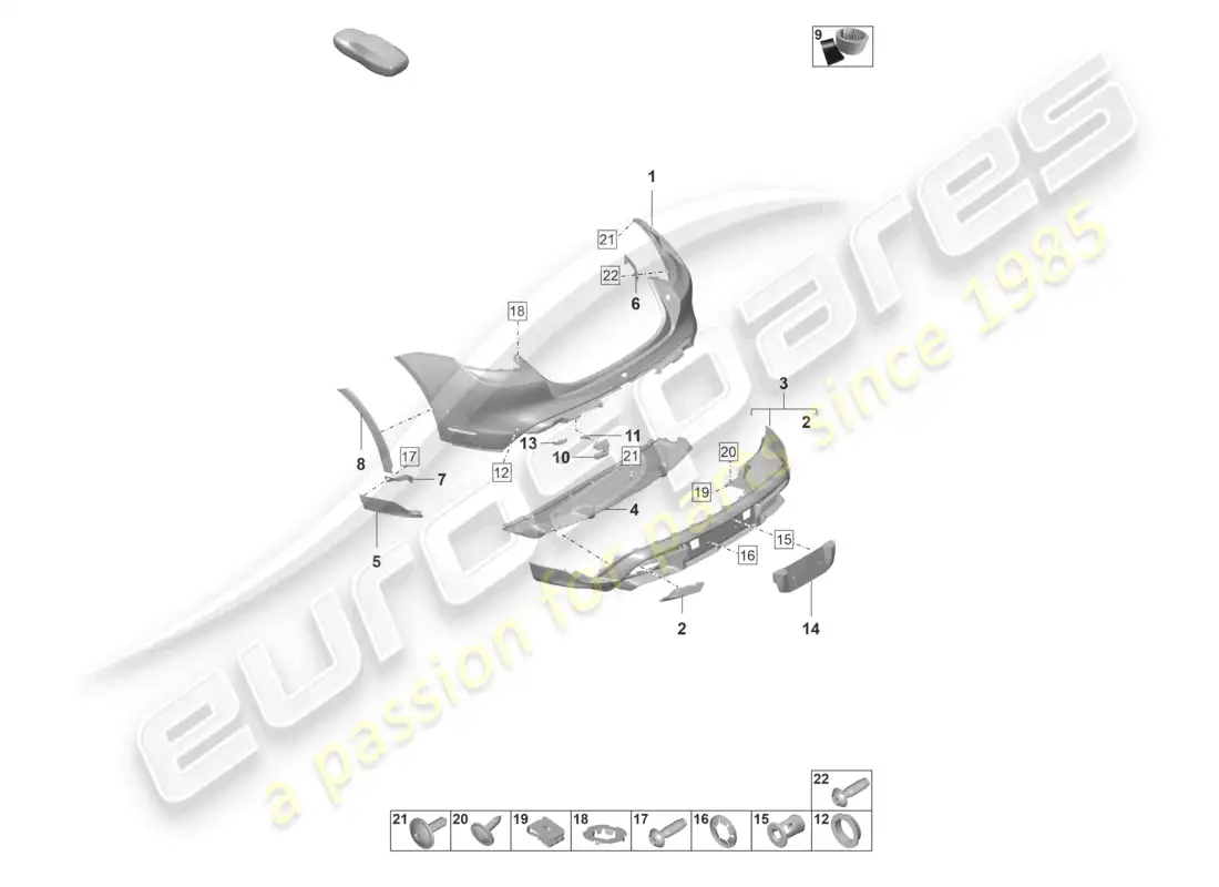 porsche 2021 (taycan 9j1-1) bumper rear taycan cross turismo turbo offroad cross turismo parts diagram