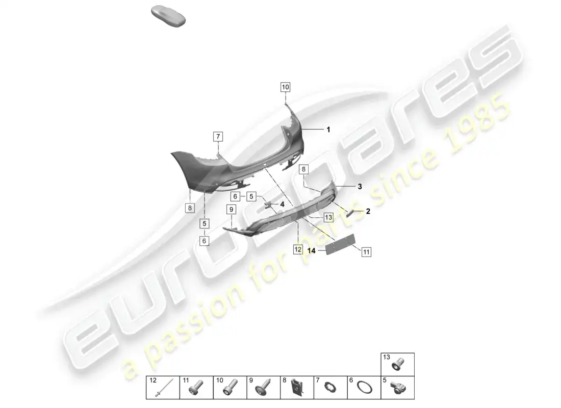 porsche 2025 (taycan 9j1-2) bumper rear for equipment variant: basic part diagram