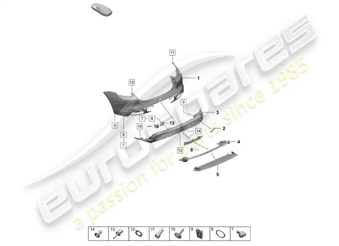 porsche 2025 (taycan 9j1-2) bumper rear sport design package part diagram