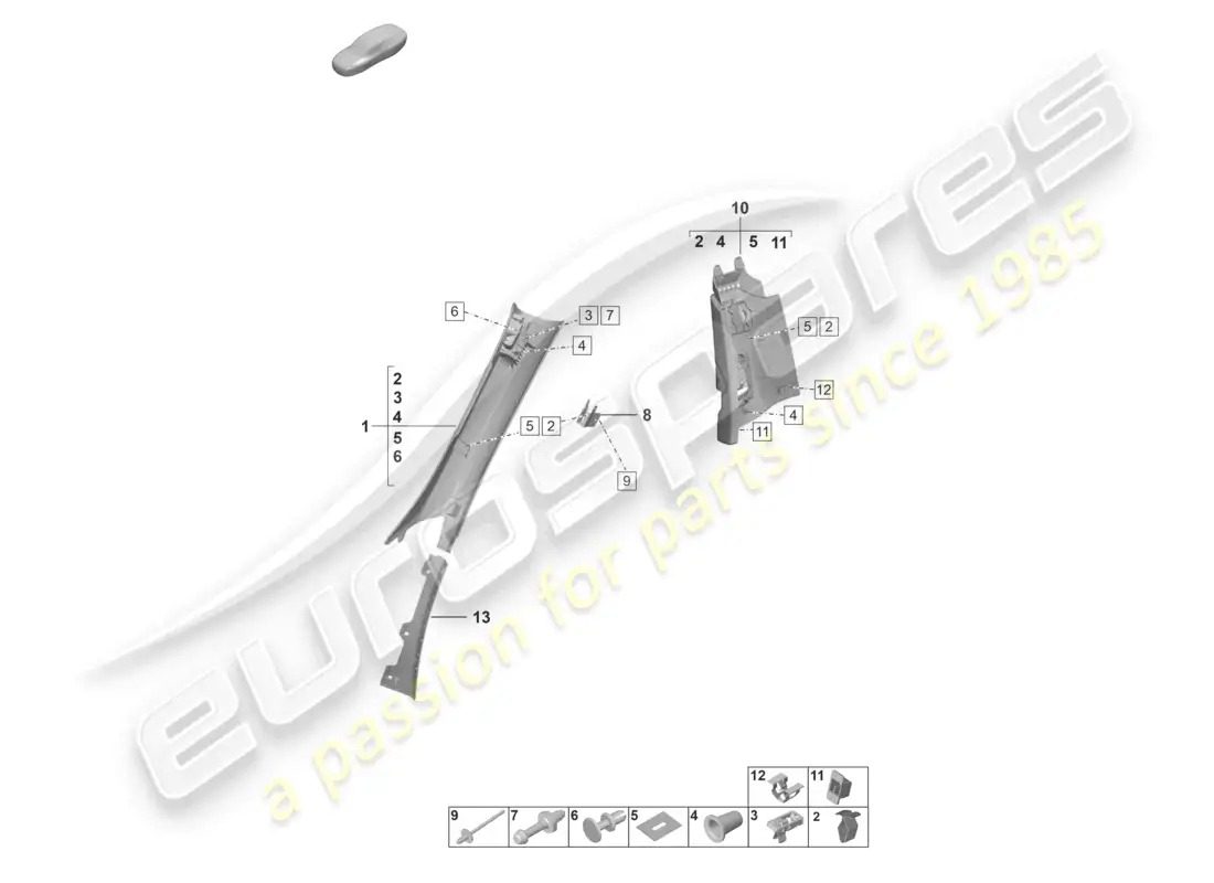 porsche 2023 (992-1 gt3/rs/st) a-pillar trim b-pillar trim parts diagram