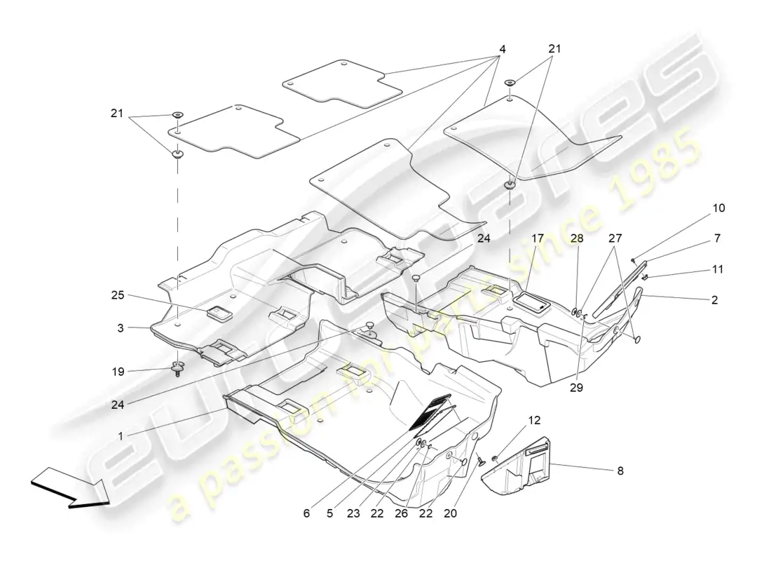 maserati levante trofeo (2020) passenger compartment mats parts diagram