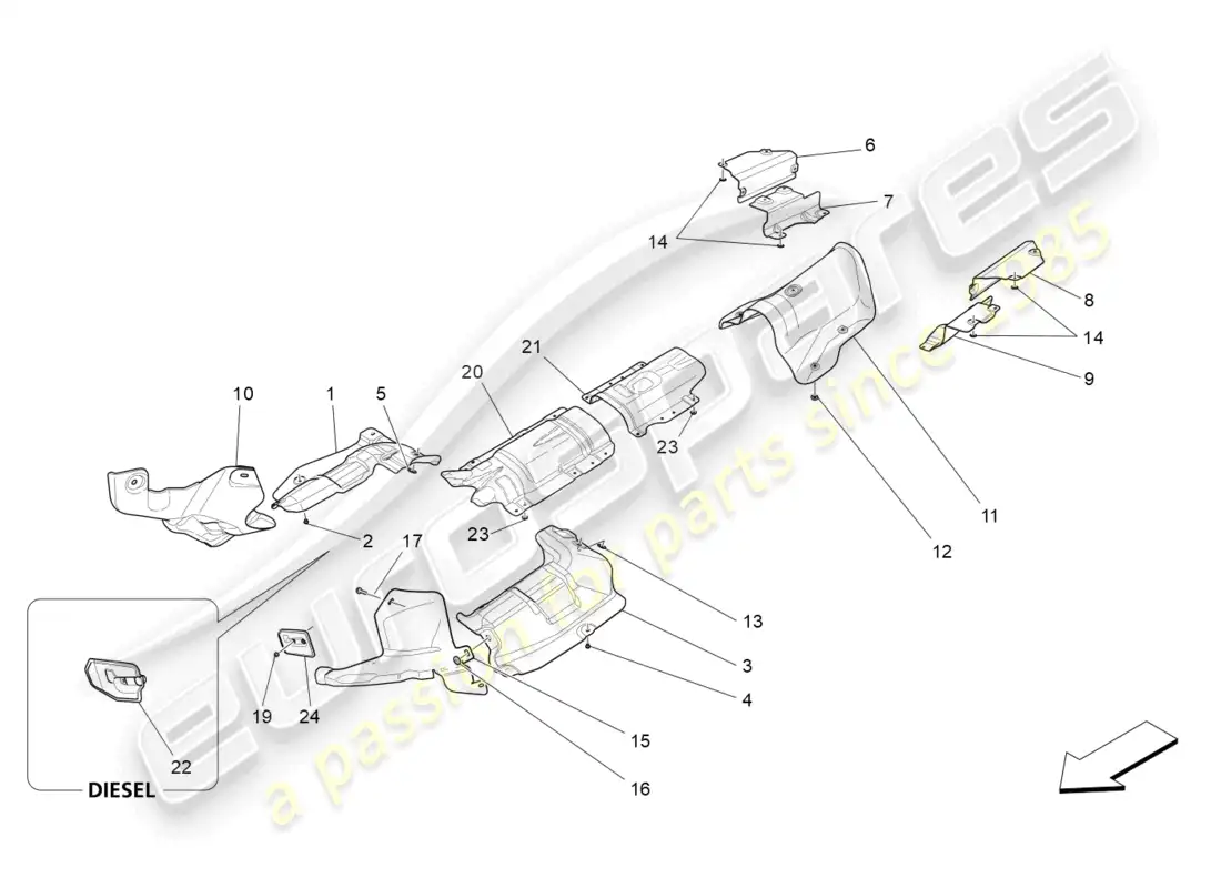 maserati ghibli (2014) thermal insulating panels parts diagram