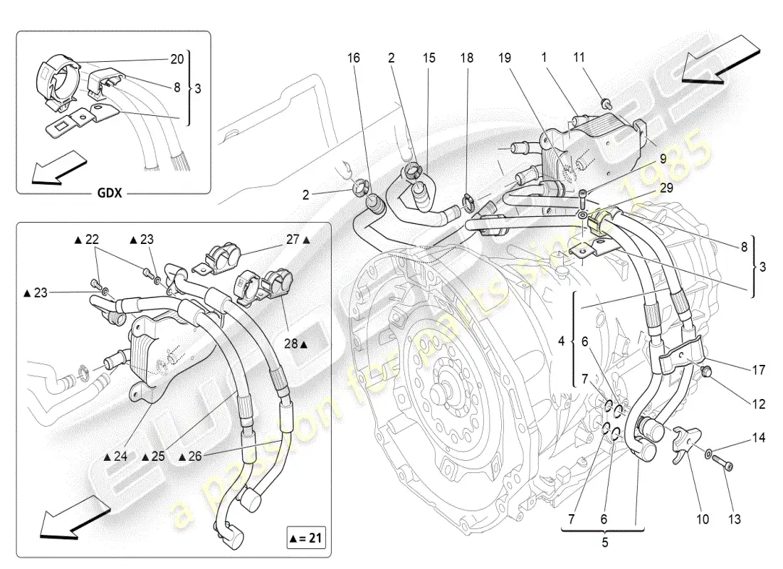 maserati ghibli (2020) lubrication and gearbox oil cooling parts diagram