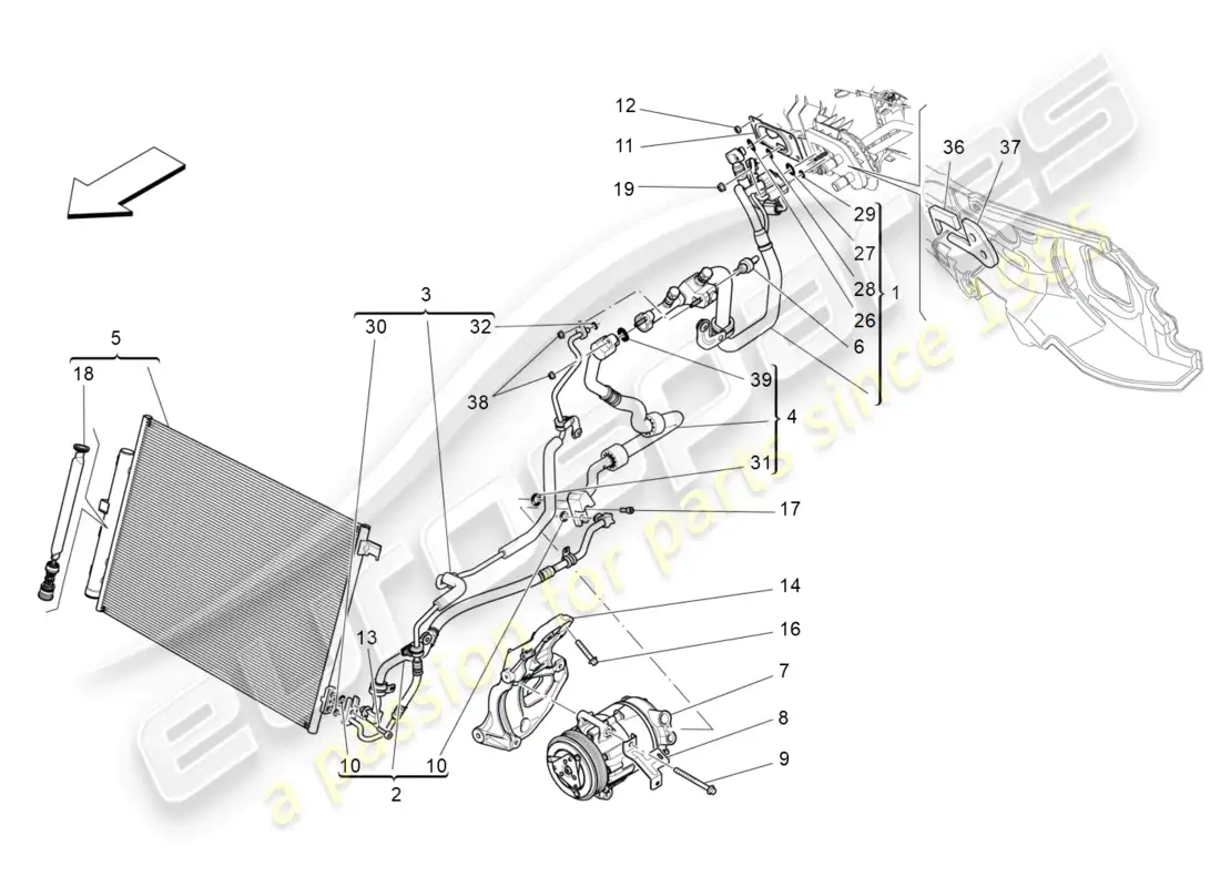 maserati levante (2017) a/c unit: engine compartment devices parts diagram