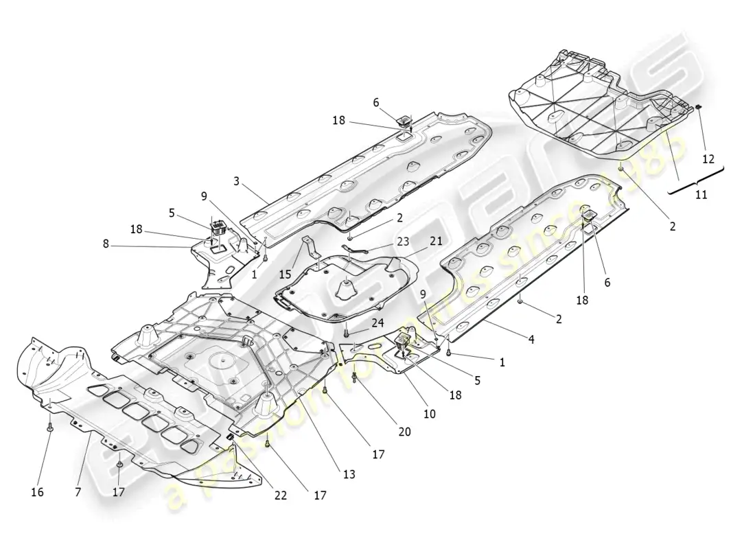 maserati ghibli (2014) underbody and underfloor guards parts diagram