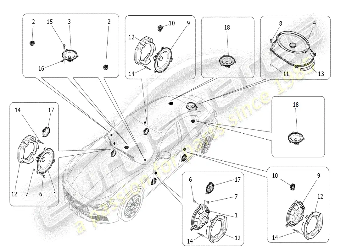 maserati ghibli (2019) sound diffusion system parts diagram