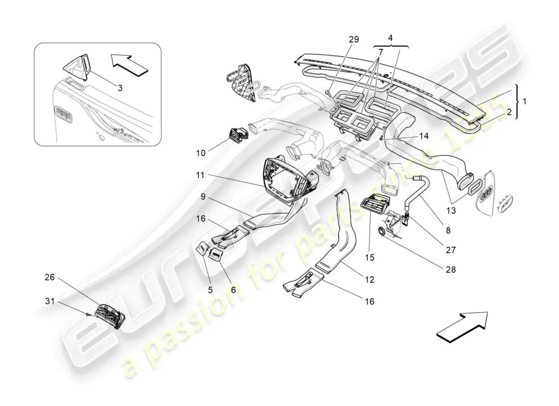 maserati ghibli (2014) a/c unit: diffusion parts diagram