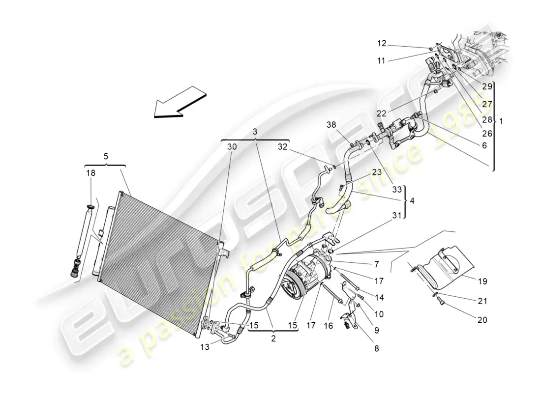 maserati levante trofeo (2020) a/c unit: engine compartment devices parts diagram