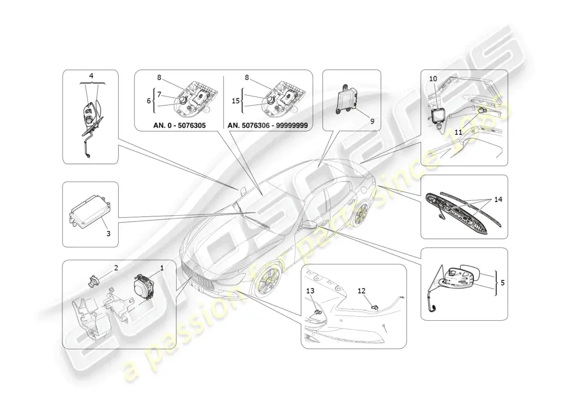 maserati ghibli (2018) drive assistance system parts diagram