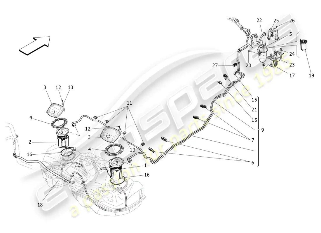 maserati ghibli (2016) fuel pumps and connection lines parts diagram