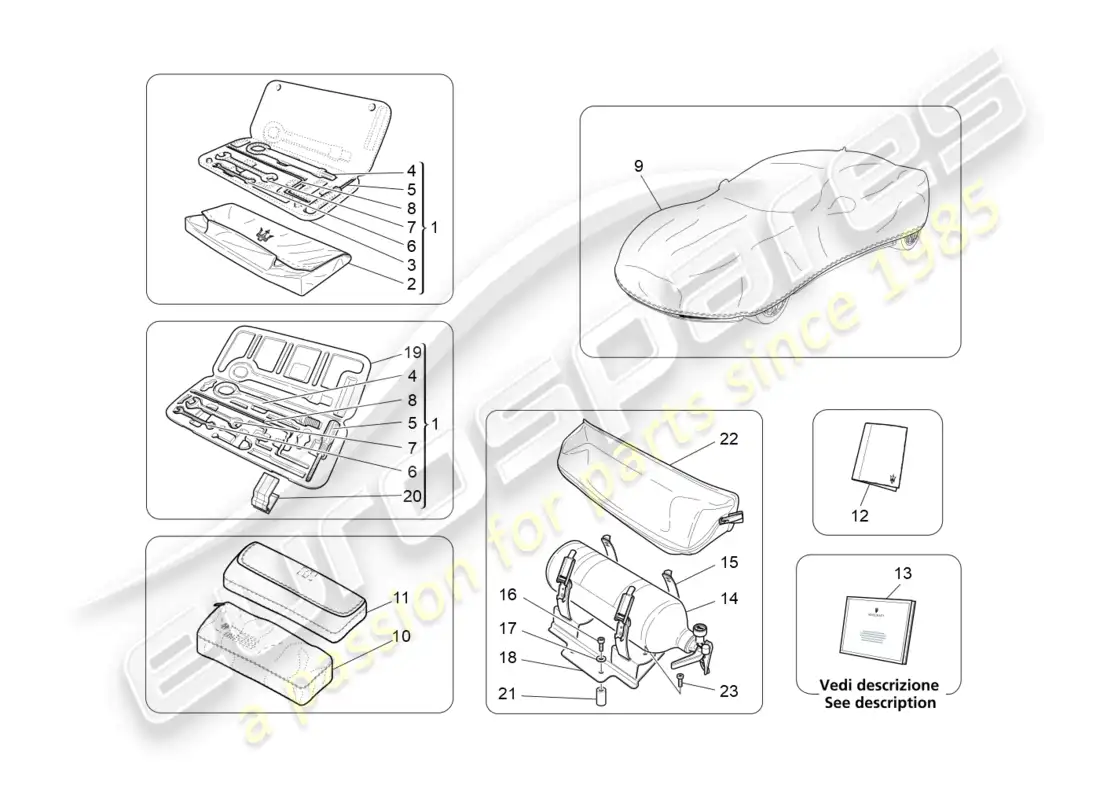 maserati granturismo mc stradale (2012) standard provided parts diagram