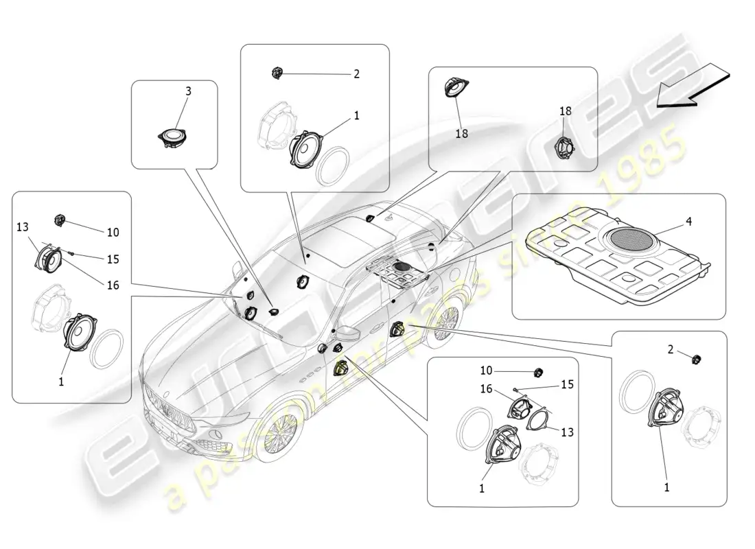maserati levante gts (2020) sound diffusion system parts diagram