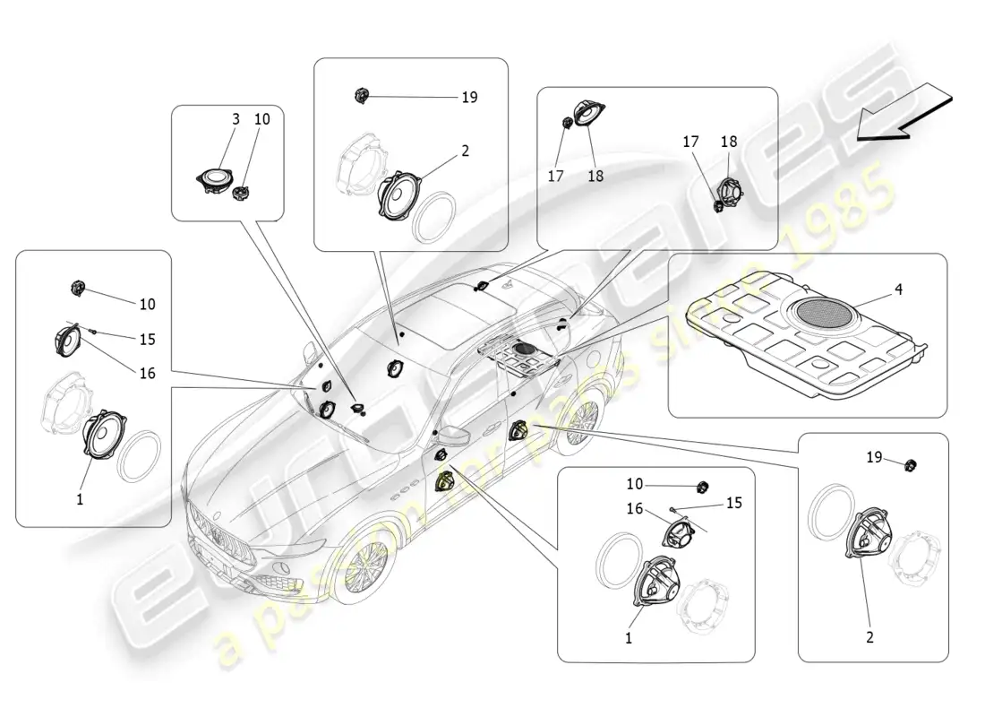 maserati levante gts (2020) sound diffusion system parts diagram
