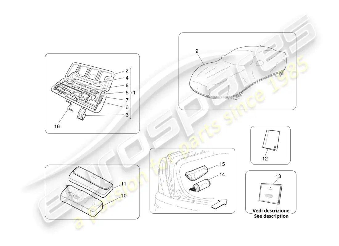 maserati grancabrio mc (2013) standard provided parts diagram