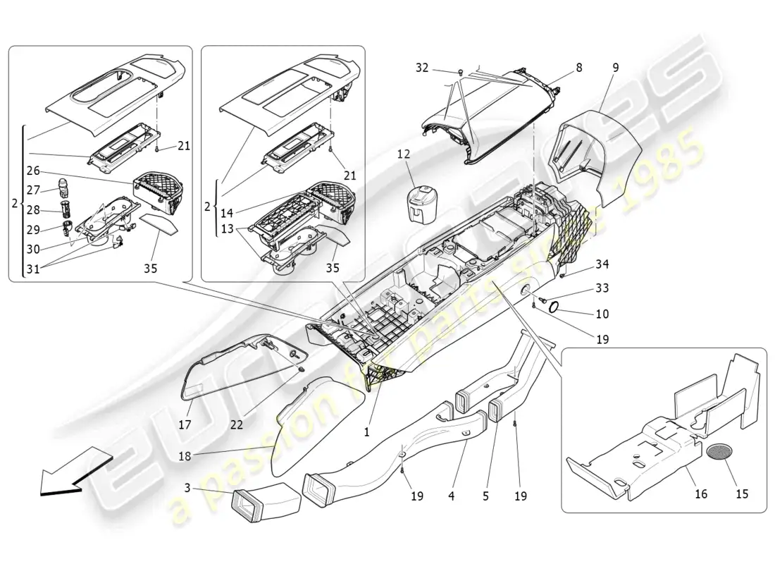 maserati ghibli (2018) accessory console and centre console parts diagram
