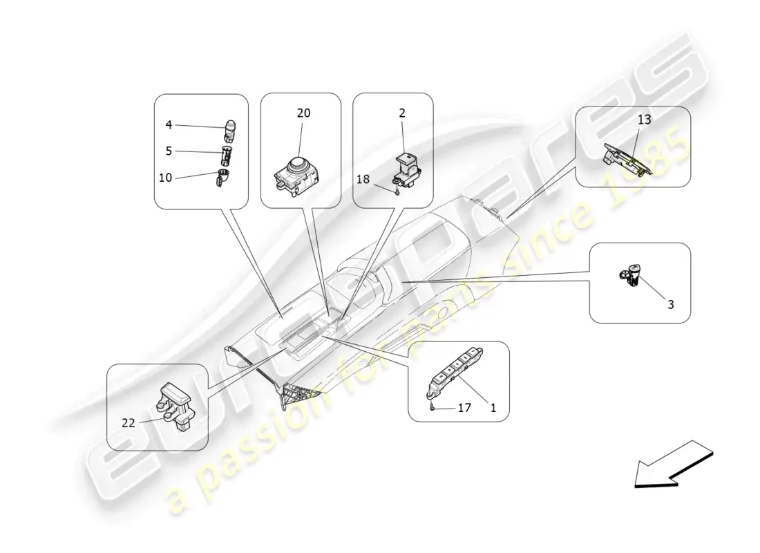 maserati ghibli (2018) centre console devices parts diagram