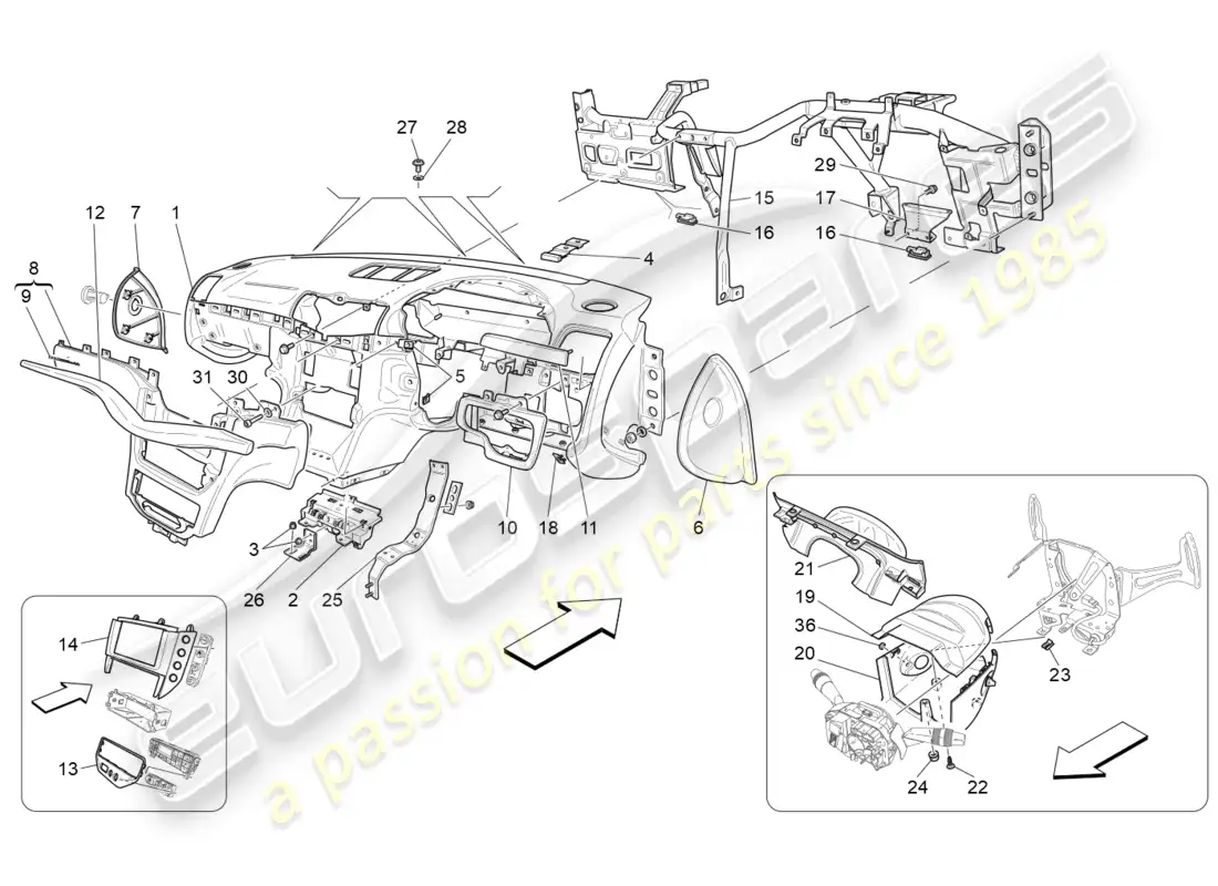 maserati granturismo mc stradale (2012) dashboard unit parts diagram