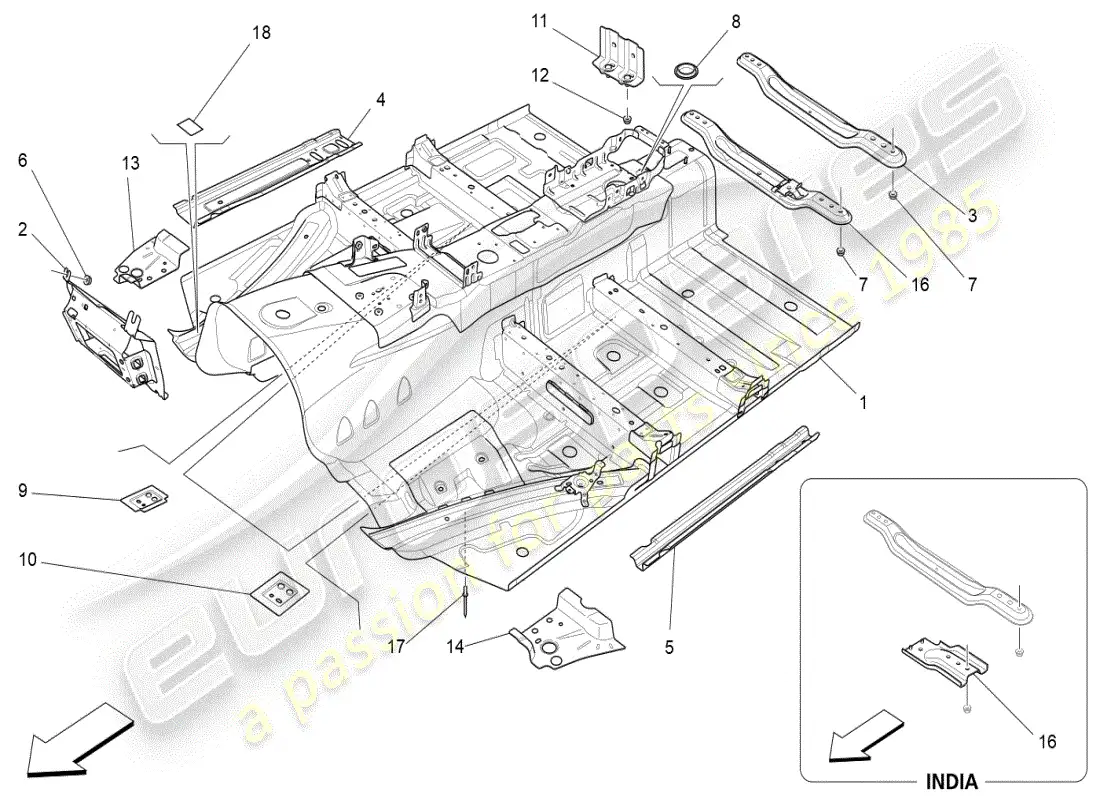 maserati ghibli (2020) central structural frames and sheet panels parts diagram