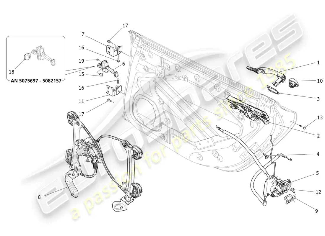 maserati ghibli (2018) rear doors: mechanisms parts diagram