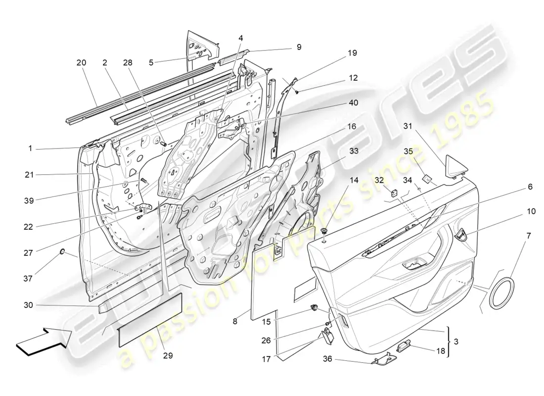 maserati levante (2020) front doors: trim panels parts diagram