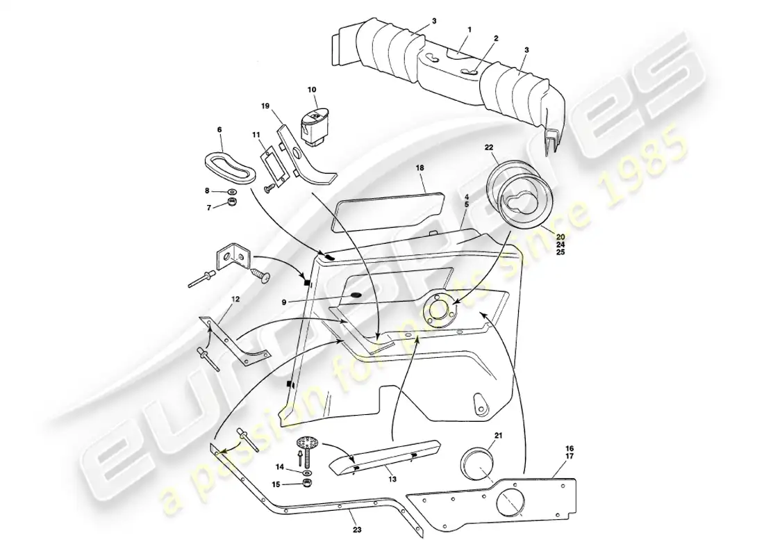 aston martin v8 volante (1997) rear trim parts diagram