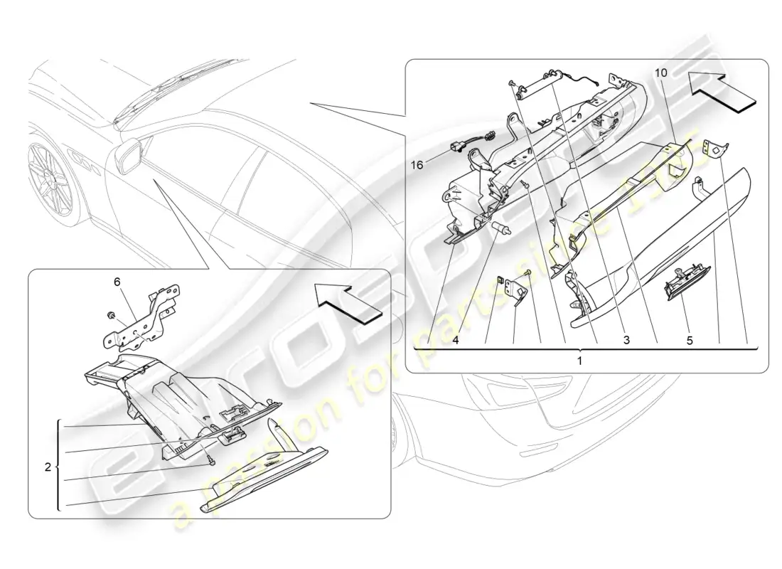 maserati ghibli (2016) glove compartments parts diagram