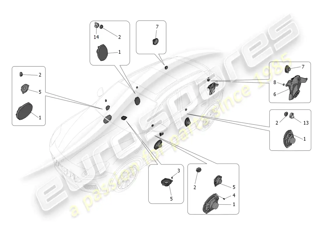 maserati grecale trofeo (2023) sound diffusion system parts diagram