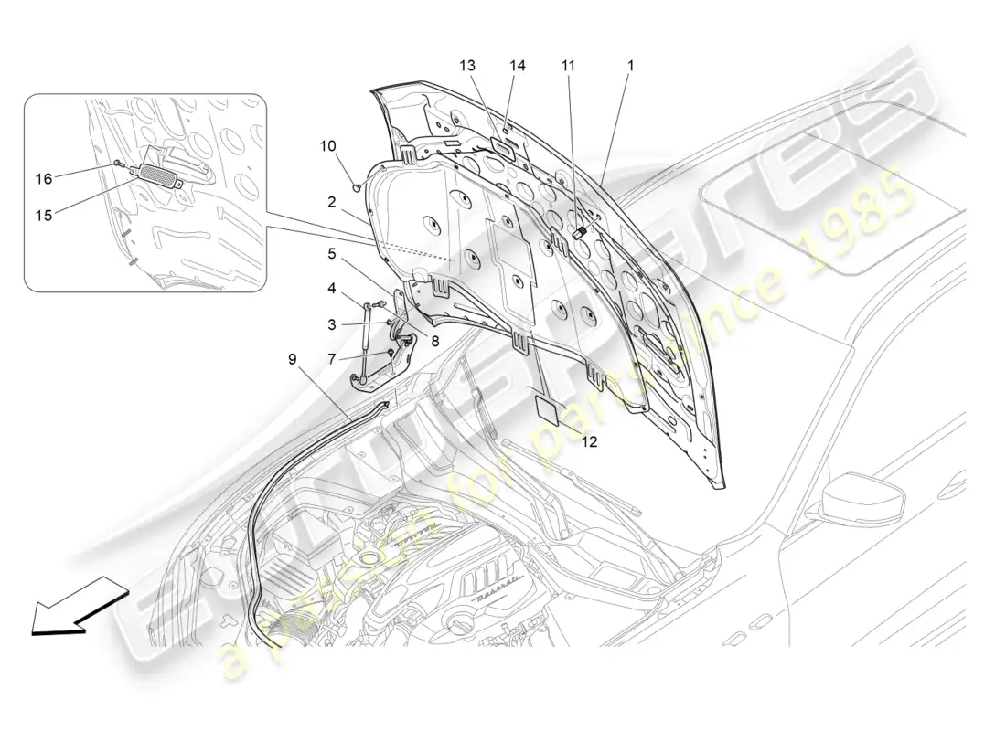maserati levante trofeo (2020) front lid parts diagram