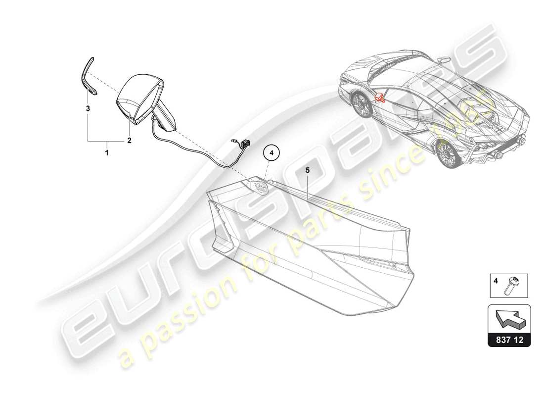 lamborghini sian (2020) exterior mirror part diagram