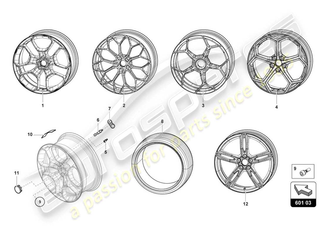 lamborghini evo coupe (2020) wheels/tyres parts diagram