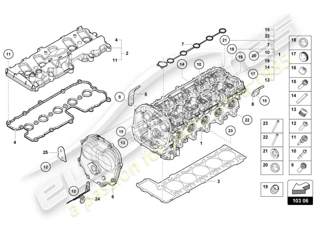lamborghini evo spyder (2020) complete cylinder head parts diagram
