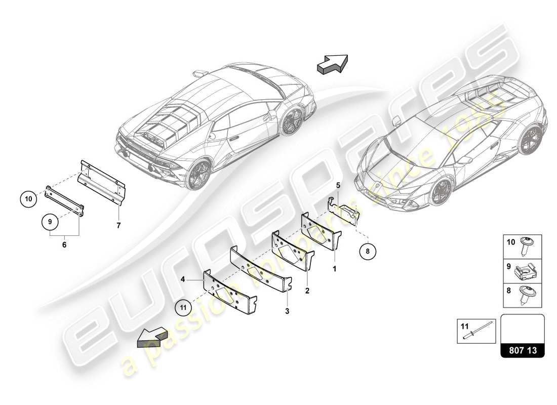 lamborghini evo coupe (2020) licence plate holder part diagram