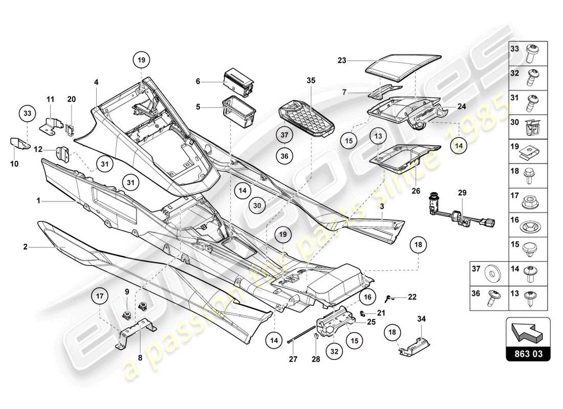 lamborghini 2018 (lp740-4 s roadster) tunnel rear part diagram