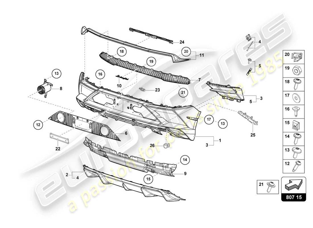 lamborghini evo spyder 2wd (2020) bumper part diagram