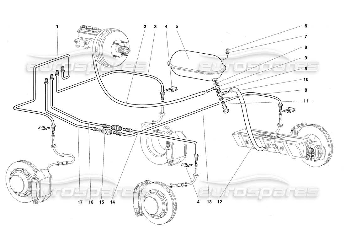 lamborghini diablo roadster (1998) brake system parts diagram