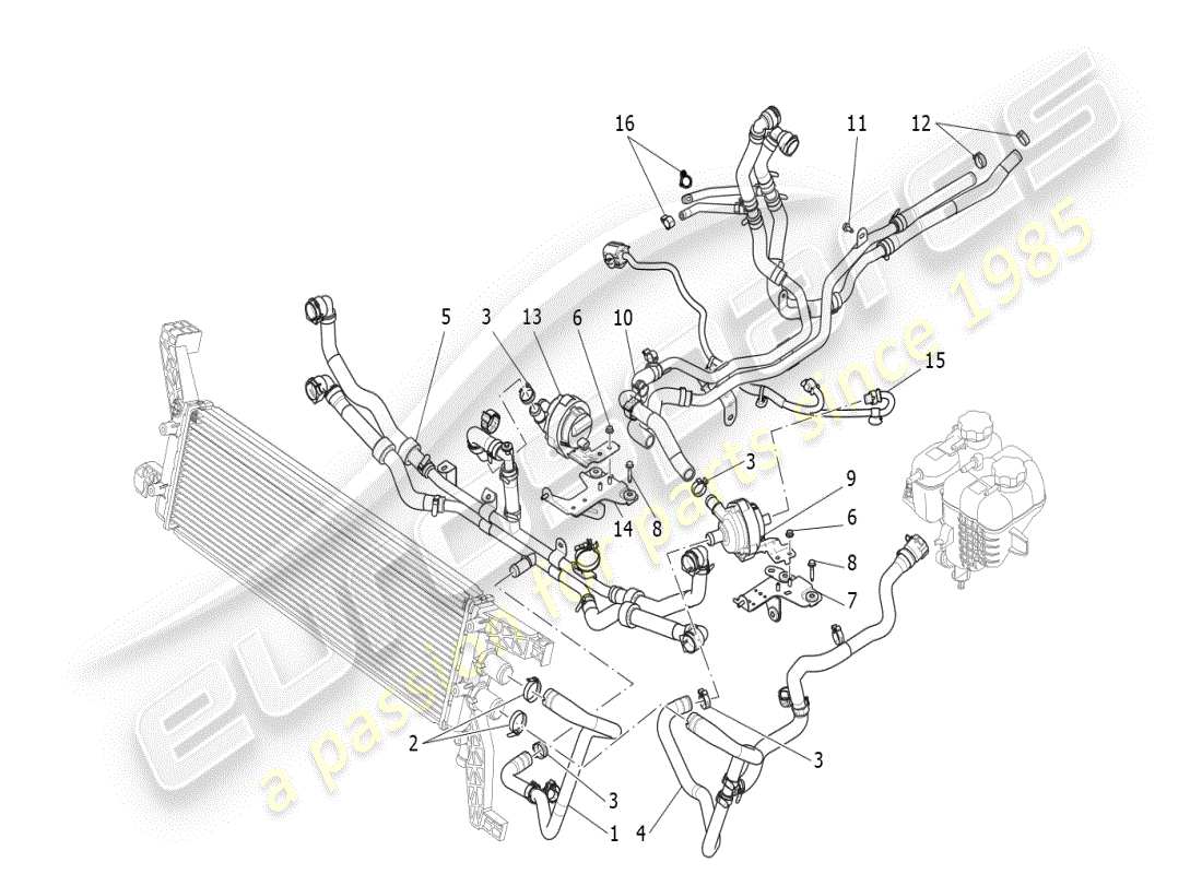 maserati ghibli (2021) cooling system: nourice and lines part diagram