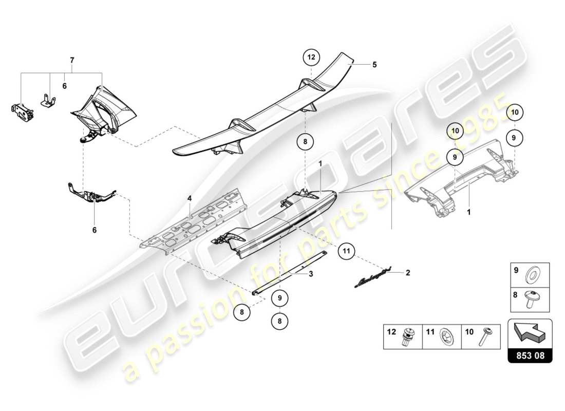 lamborghini performante spyder (2018) bonnet spoiler part diagram