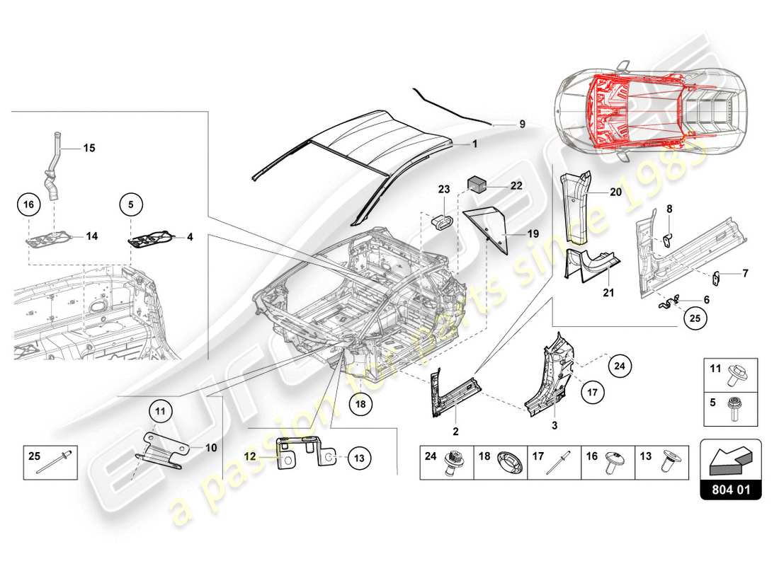 lamborghini 2018 (lp610-4 coupe) roof part diagram