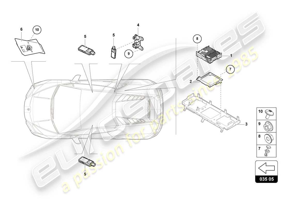 lamborghini evo spyder (2020) aerial part diagram