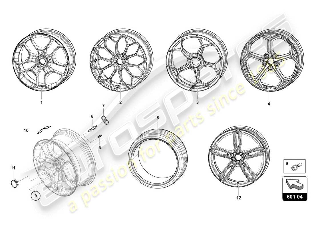 lamborghini 2020 (evo coupe 2wd) wheels/tyres part diagram