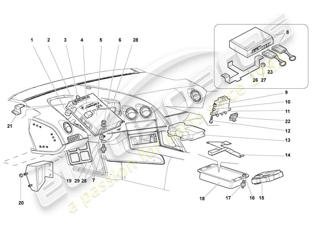 a part diagram from the lamborghini murcielago coupe (2003) parts catalogue
